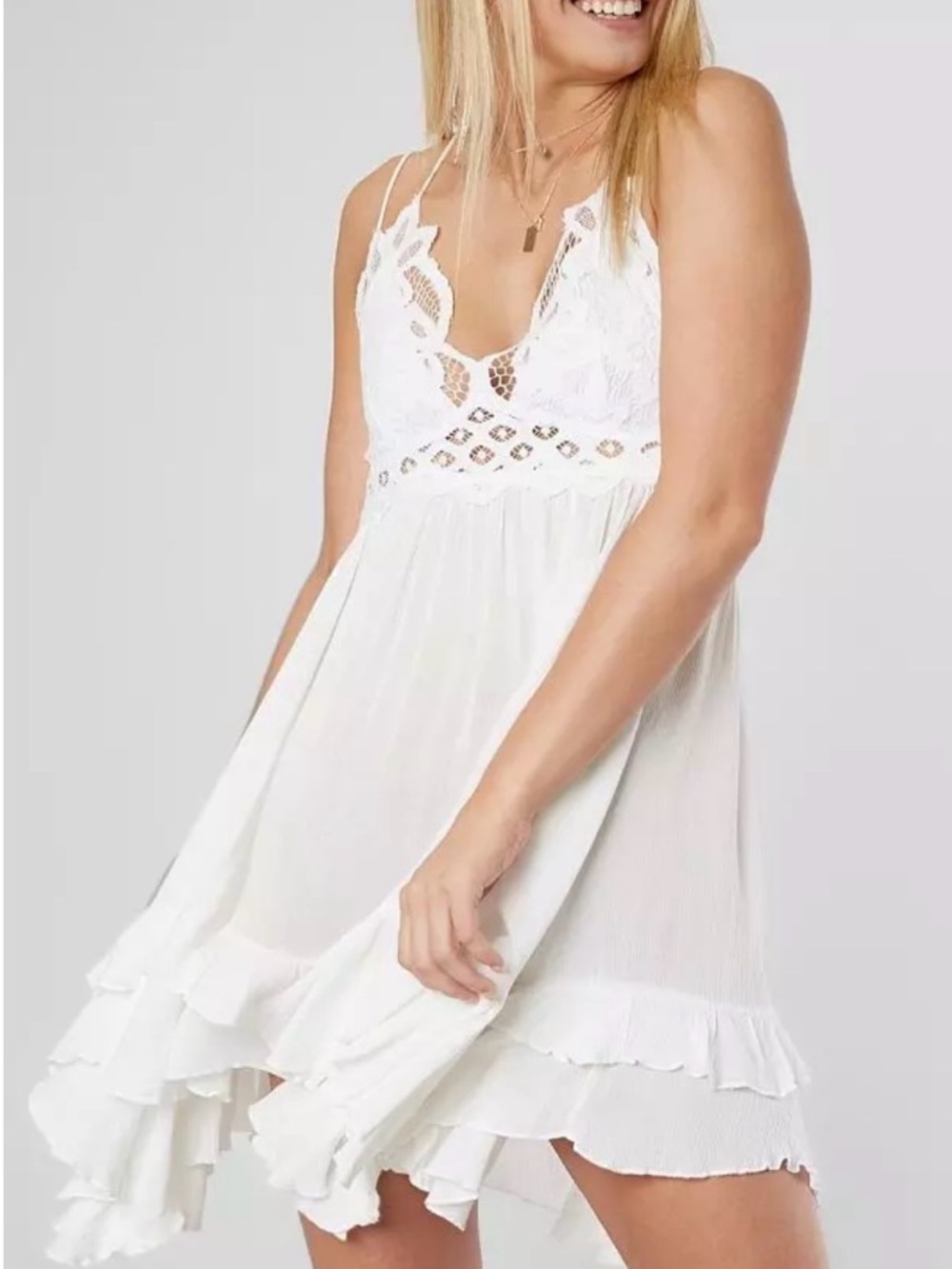 Free People White Lace High Low Sundress